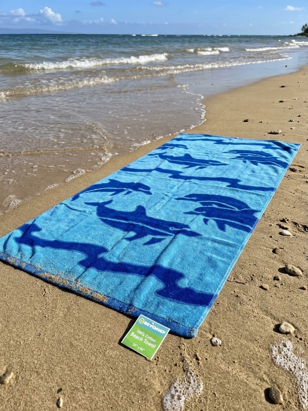 NWT Beyond Blue Dolphin Beach Towel 34”x64” 100% Cotton Coastal Ocean